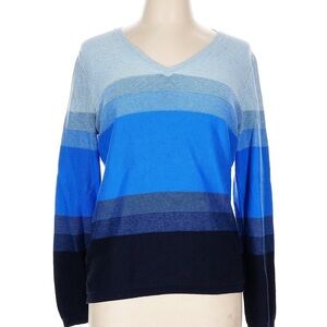 Tommy Hilfiger Blue Gradient Striped V-Neck Sweater